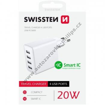 Cargador de Viaje con 4 Puertos USB 4A 20W Blanco