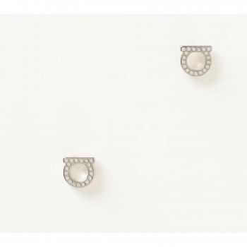 Salvatore Ferragamo Women's Silver Gancini Earrings with Embedded Rhinestones - One Size