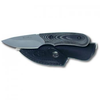 Cuchillo de caza Muela Ibex IBEX-8M con cachas de micarta negra, hoja enteriza de 7,5 cm y peso ligero de 135 gramos + tarjeta multiusos de regalo