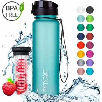 720°DGREE Botella de agua uberBottle – 1 litro, 1l, 1000ml, Azul | Novedosa botella deportiva | Sin BPA | Para niños, fitness, deportes, fútbol, guardería, escuela, pequeños, antigoteo