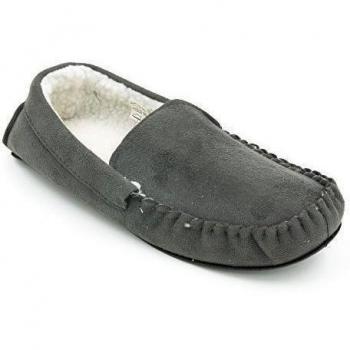 Slumberz Polysuede Forrado De Borg Pantuflas Estilo Mocasín Para Hombre - Hombre, Gris, 9 UK / 43 EU