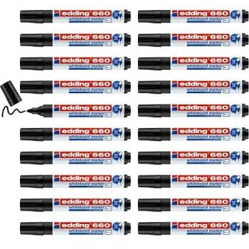 Pack Value 20 Marcadores Edding E-660 para Pizarras Blancas - Negro - Punta Redonda 1,5-3 mm - Borrables y Recargables