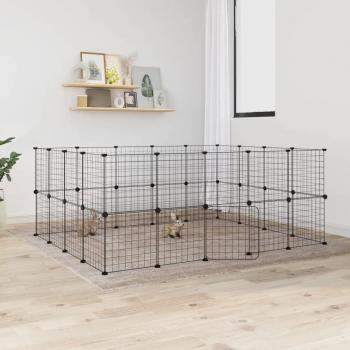 Jaula para Mascotas de 36 Paneles con Puerta de Acero Negro, Dimensiones 35x35 cm, Altura de la Rejilla 4.3 cm, Espesor de la Rejilla 1.5