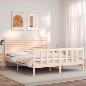 Cama King Size de madera maciza con cabecero redondo en color marrón