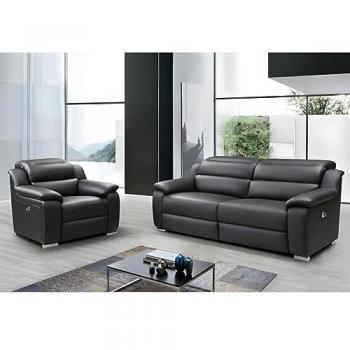 Sofá de 3 plazas y sillón relax eléctrico de piel Arena III - Negro