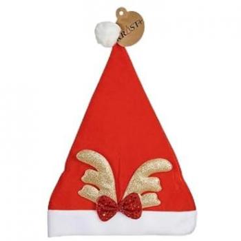 Gorro de Papá Noel Reno Rojo Dorado 28 x 2 x 39 cm (12 Unidades)