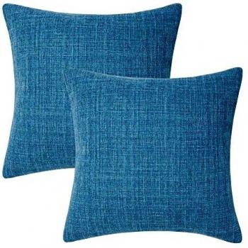 Amazon Brand - Umi Juego de 2 Fundas Cojines 45x45cm, Funda Cojín Sofá Fundas de Almohada Suave de Lino Azul Marino