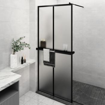Mampara de ducha Walk-in con estante negro 90x195 cm, vidrio ESG y aluminio