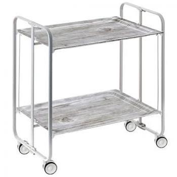 Carrito Auxiliar Don Hierro Bauhaus con Ruedas, Estructura Metálica Gris y 2 Estantes de Pino Envejecido