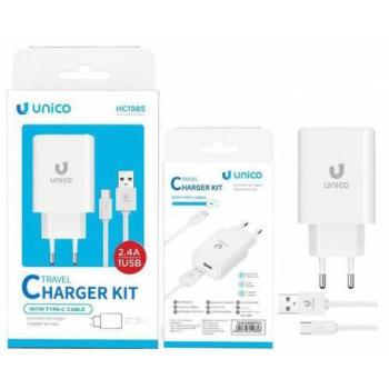 Cargador USB con Cable Tipo C 2.4A Blanco