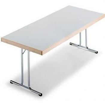 Mesa Plegable Armazón Doble T 1500 x 800 mm Estructura Cromada Superficie Gris Claro