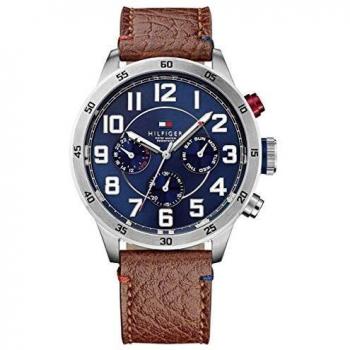 Reloj analógico de cuarzo para hombre Tommy Hilfiger Trent 1791066, correa de piel marrón.