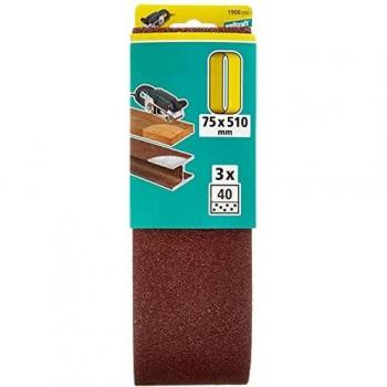wolfcraft 1908000 - 3 lijas de banda abrasiva grano 40 75 x 510 mm