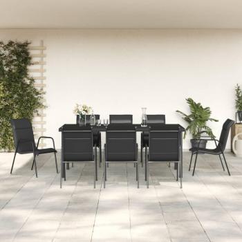 9-Piece Black Steel and Textilene Garden Dining Set