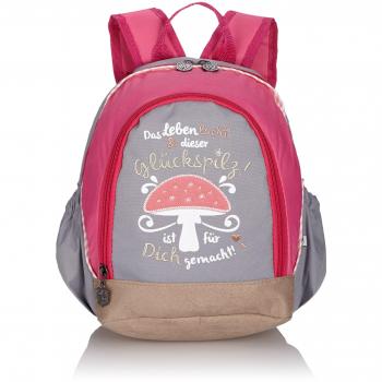 Adelheid Glückspilz m. Spruch Rucksack - Bolso de las muchachas de tela niña, color gris, talla 22x29x15 cm