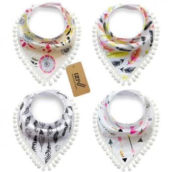 iZiv Baberos del Bebé - Paquete de 4 Diseños Pañuelo con Snaps Ajustables, TPU Impermeable Guarnición para niño 0-2 años