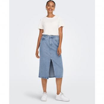 Only Onlbianca Denim Midi Skirt with Split Front Hem in Mid Blue - XL