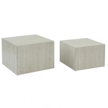 Mesa de centro cuadrada con efecto mármol, set de 2, Paros, Blanco, dimensiones: 58x58x40 cm y 50x50x33 cm