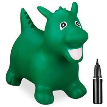 Relaxdays Dragón Saltador con Bomba de Aire, hasta 80 kg, sin BPA, para niños, Juguete Saltar, Color Verde,