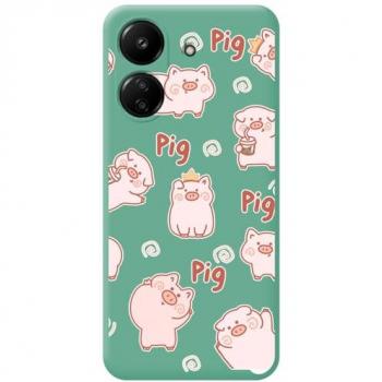 Funda Silicona Líquida Verde para Xiaomi Poco C65 con Diseño de Cerdos - Protección Duradera