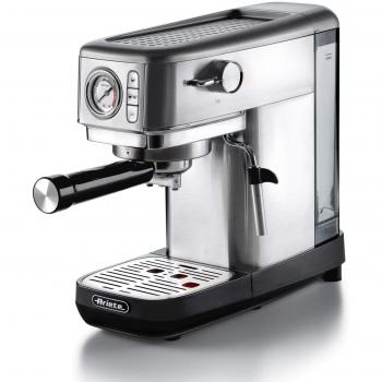 Máquina Espresso Ariete 1381 Slim Metal con Manómetro, 1300W, 15 Bar de Presión, Capacidad 1.1L, Compatible con Café Molido y Cialdas ESE, Filtro para