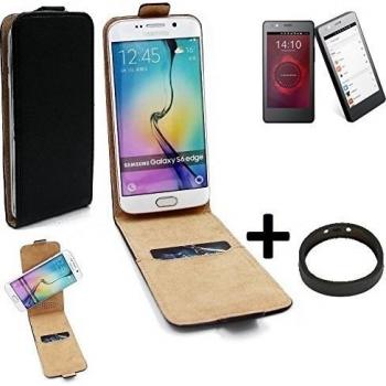 TOP SET: Caso Smartphone para BQ Readers Aquaris E4.5 Ubuntu Edition cubierta del estilo del tirón 360°, negro + anillo protector, cubierta del tirón - K-S-Trade