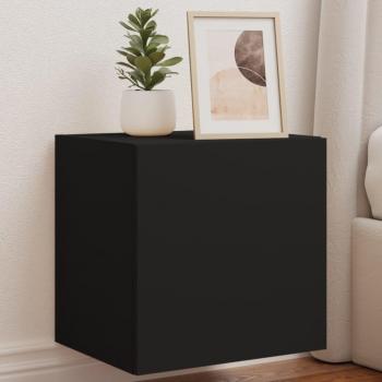 Mueble TV de pared con luces LED 2 uds, color negro, dimensiones 40,5x35x40 cm, ideal para salón