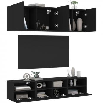 Mueble de TV de pared 5 piezas en madera de ingeniería negro vidaXL