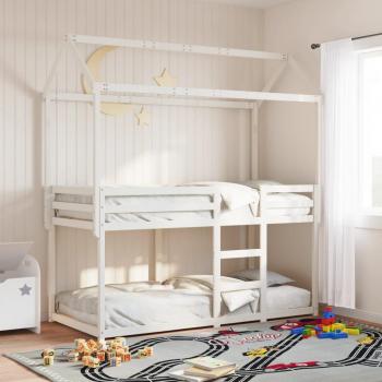 Cama litera con techo de madera maciza de pino blanco 80x200 cm