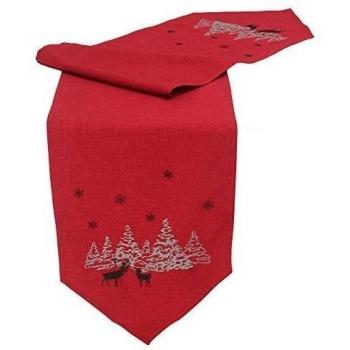 quinnyshop ciervos invierno paisaje camino de christmas-table 12-inch-by-63-inch/30 x 160 cm, poliéster, rojo