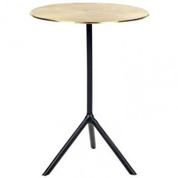 Mesa Auxiliar Moderna Dorada con Base Negra de Aluminio, Top Redondo Decorativo 36 cm