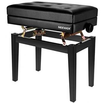 Neewer NW-007 Banco de Piano Acolchado de Lujo Ajustable - Taburete Sin Respaldo de Cuero, Construcción de Madera Sólida con Capacidad de Carga de Hasta 250 Libras / 110 Kilogramos