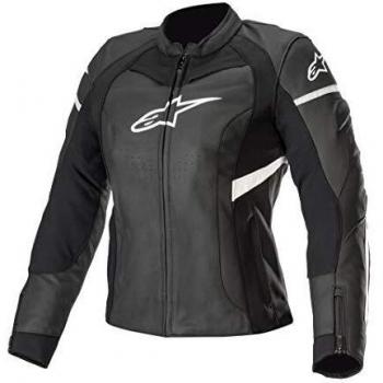 Alpinestars Chaqueta moto Stella Kira Leather Jacket Black White, Negro/Blanco, 46