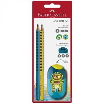 Faber-Castell 183560 Grip 2001 Juego de sacapuntas doble y 2 lápices con puntos