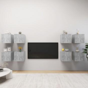 Mueble de Pared para TV 8 Piezas Color Gris Cemento 30,5x30x30 cm