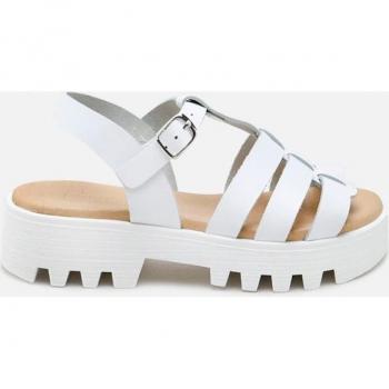 Sandalias de niña Eli 1957 en piel con planta de gel, modelo con 3 tiras, color blanco y plataforma tipo Papanas