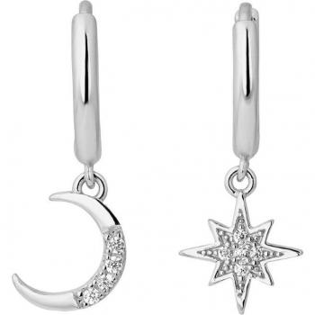 Pendientes asimétricos Eternity de plata bañada en rodio