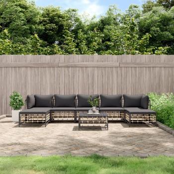 vidaXL 8-Piece Anthracite Poly Rattan Garden Lounge Set with Cushions