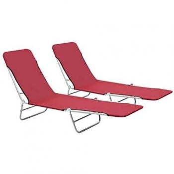 vidaXL Folding Sun Loungers 2 pcs Steel and Fabric Red
