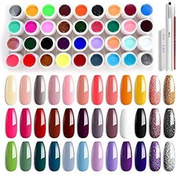 Esmaltes Semipermanentes de Uñas Kit Uñas de Gel Uñas de Gel Kit Completo Gel de Uñas de Gel Pintauñas de Gel 36 Colores Poli Gel Uv Esmalte Pegamento Sólido para Manicura para Niña Mujer