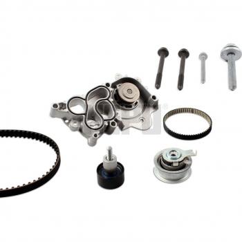Bomba de Agua + Kit de Distribución HEPU PK06651 para SEAT Ibiza 4, Leon III Hatchback y ST sin termostato, incluye tornillos