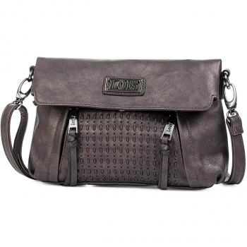 Lois - 94315 Bolso de Mujer Bandolera con Solapa. Forro Estampado. Bolsillo Interior. Cierre Cremallera y Solapa con Cierre botón. Bolsillo Trasero, Color Marron Metalizado