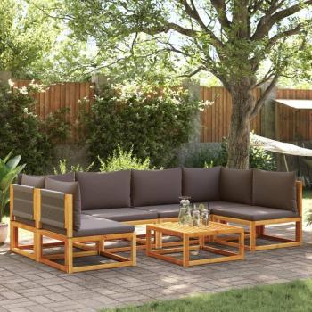 Sofá de jardín 7 PCs con cojines de madera maciza de Acacia color Marrón
