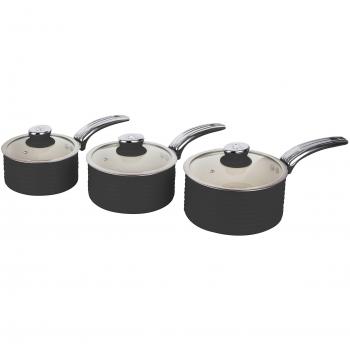 Swan Retro SWPS3020BN Batería Cocina 3 Cazos 16 18 20cm, Negro