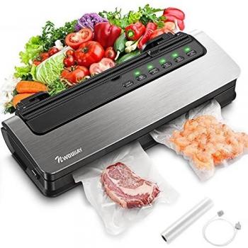 Envasadora al Vacío Alimentos 7-EN-1 Máquina Selladora al Vacío con Cortador Externo 165W Sellador al Vacío para Alimentos Secos y Húmedos Libres de BPA Viene con Tubo y Rollo de Vacío 20x300cm Gris