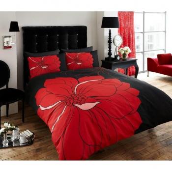 Vibrance lujo cama King Size edredón, funda de edredón juego de cama + funda de almohada), color negro y rojo