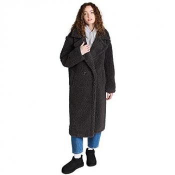 UGG Women's Gertrude Long Teddy Faux Fur Coat Black Size L