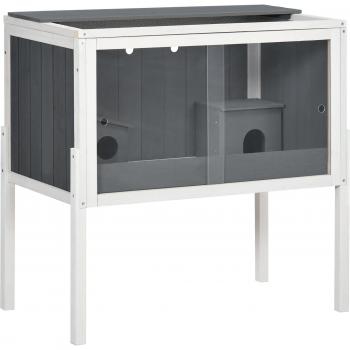 PawHut Jaula para Hámster de Madera con 2 Puertas de Acrílico 2 Casitas para Animales Pequeños 82x45x81 cm Gris Oscuro