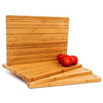 Relaxdays, Marrón 1,5 x 36 x 25 cm Pack de 4 Tablas Cortar con Ranuras, Bambú