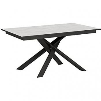 Mesa extensible Ganty 90x160/220 cm efecto madera blanco espatulado con borde y estructura antracita